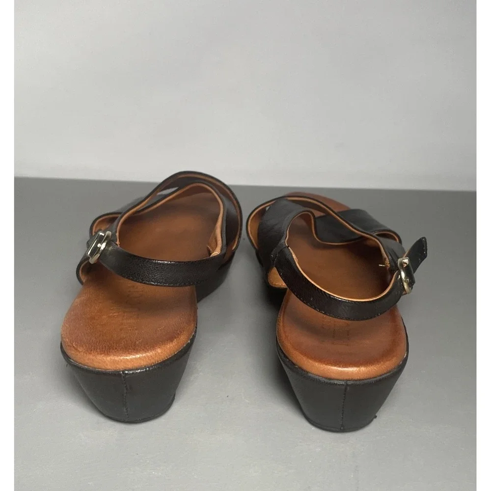 Women's Black Leather Sesto Meucci Slingack Wedge Sandals EU38 / 7